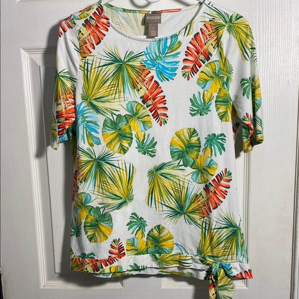 Chico's Women's Tropical Print Short Sleeve Top Multicolor Size 1 Medium